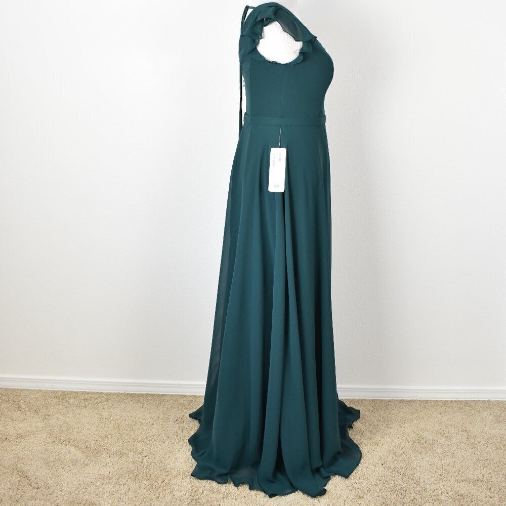 Azazie CLAUDINE Pine A-Line Flutter Sleeve Chiffon Dress NEW - 12 - Picture 8 of 11